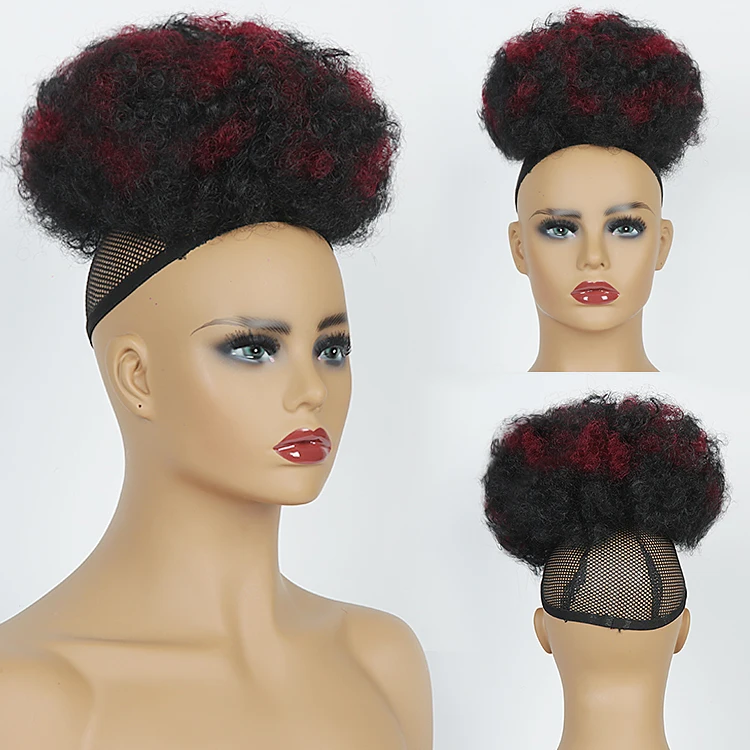 Puff Synthetic Bun Afro Chignon Hairpiece Drawstring Ponytail Kinky Curly Short Afro Bun