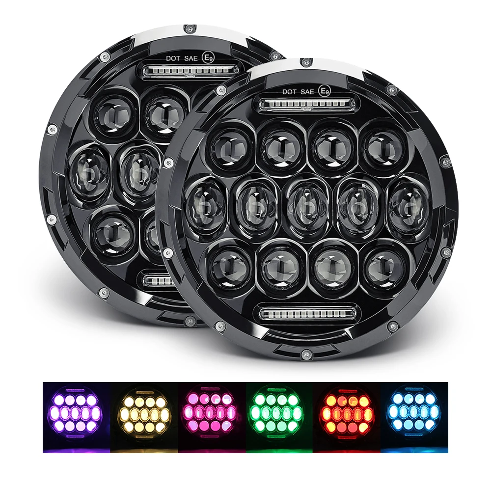 Super Bright Remote control 30w/50w Led Drl APP Angel Eye Round RGB 7 inch LED Headlight