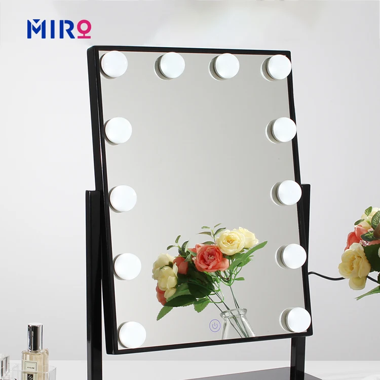 Hollywood Mirror with 12 bulbs Wall Mounted or Desktop Make up Vanity Mirror Alu Framed Customize Lighted Mirror For Powder room