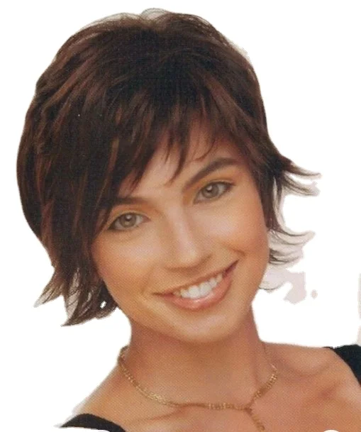 sleek wholesale manufacturer Human Hair Wigs nature brown straight wave Pixie Cut short bob curl with bang wig Human Hair Wigs