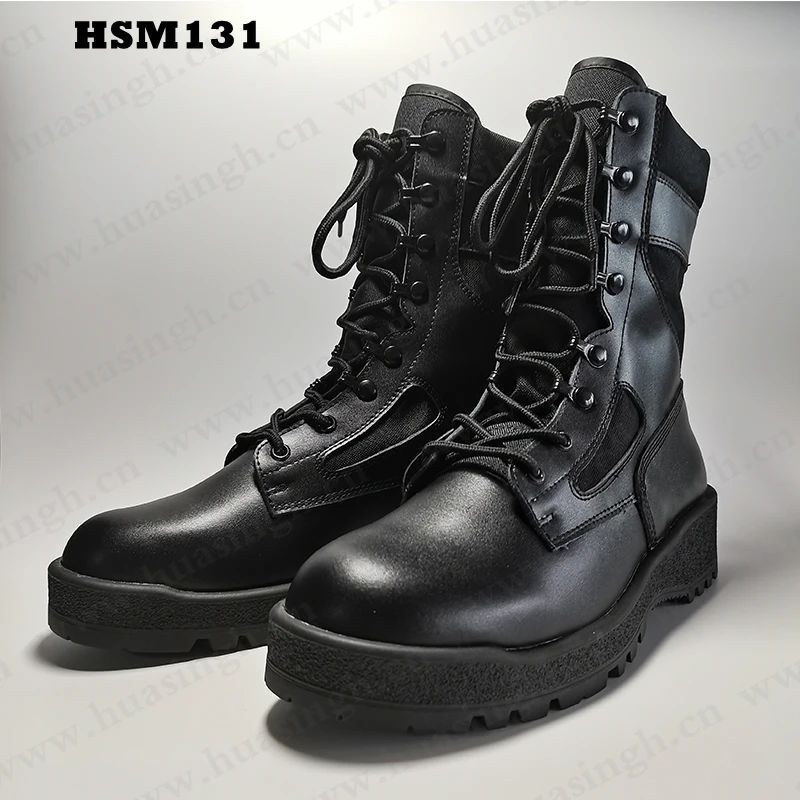 LXG,outdoor training nice quality cow leather+nylon fabric upper combat boots 8 inch shockproof security patrol boots HSM131