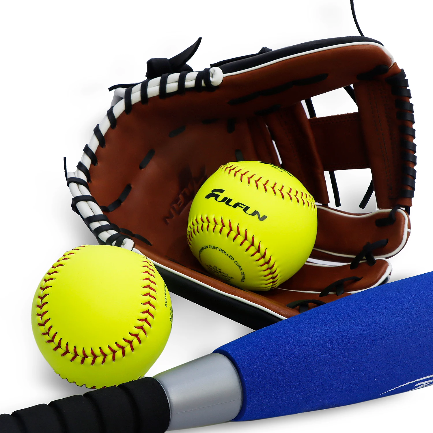 Optic yellow softball, softball 12 inch with red  stitching thread