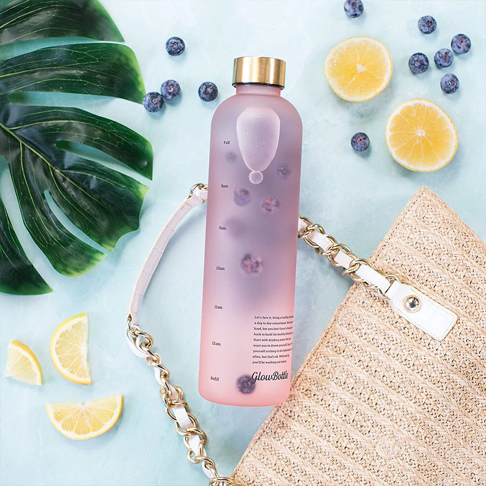 34oz 1L 2021 Time Marker Leakproof Bicycle Product Tritan Sport Frosted Plastic Water Bottle BPA Free Color gradient