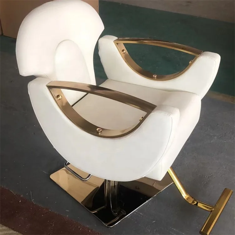 Siman wholesale China trade fold up portable hydraulic barbers chairs boys pink white beige styling chair with gold round base