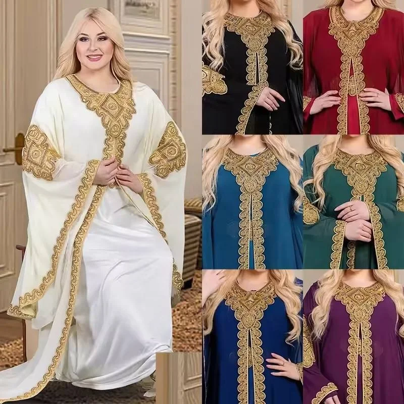 Loose embroidery solid color embroidery women abaya dubai islamic clothing slim abaya kimono robe long skirt for muslim women