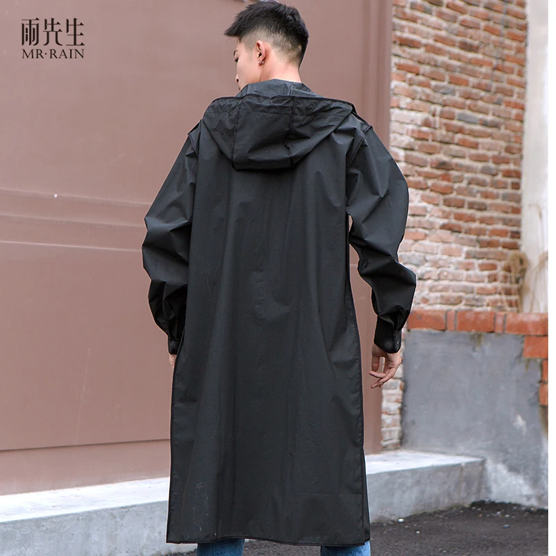 
New design EVA fashion black hiking custom printed long reusable raincoat 