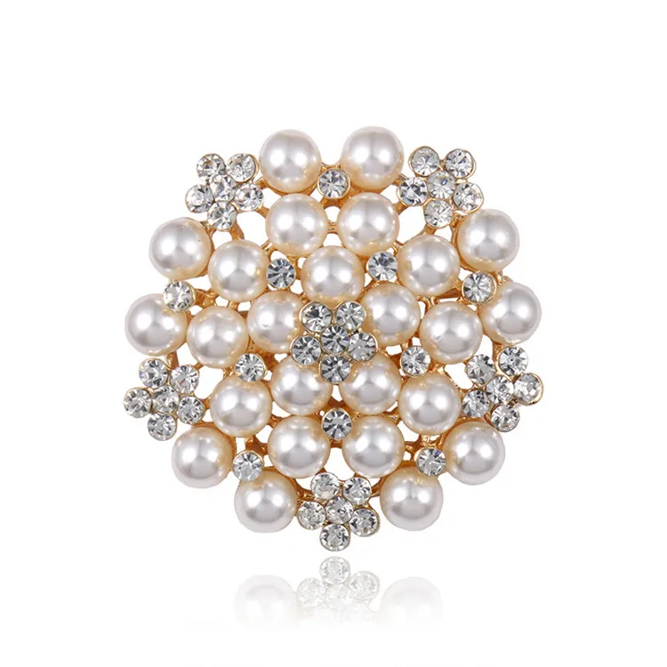 Custom Made High Quality Women Fashion Luxury Jewelry Gold Silver Alloy Rhinestone Pearl Brooches