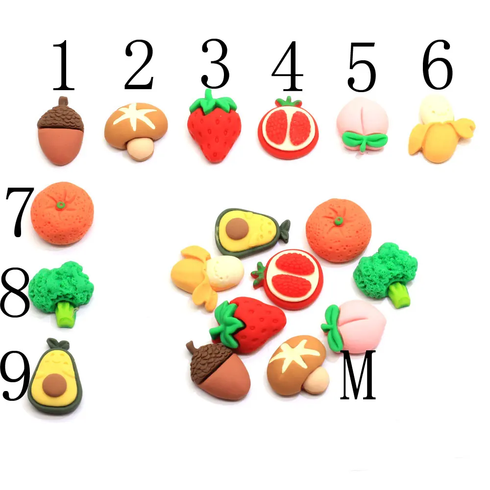 Various Vegetable Fruit Shaped Resin Cabochon Flatback Beads 100pcs/bag For Handmade Craft Decor Beads Charms