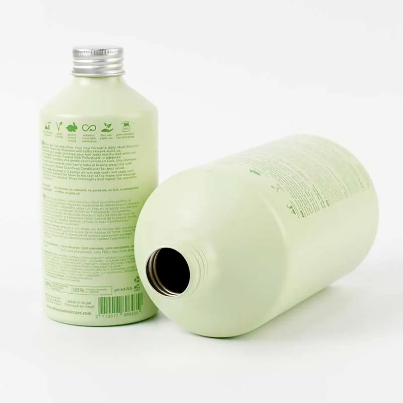 High quality OEM eco friendly empty aluminum bottle custom print  shampoo and conditioner bottle 250ml 500ml 750ml