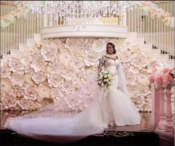 Fashion Plus Size African Mermaid Vestidos De Novia Illusion Long Sleeve Lace Applique High Neck Wedding gown MW74