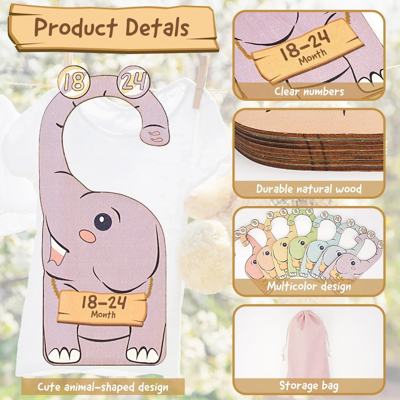 Factory direct selling baby clothes divider wooden double-sided UV printing animal printing baby wardrobe divider