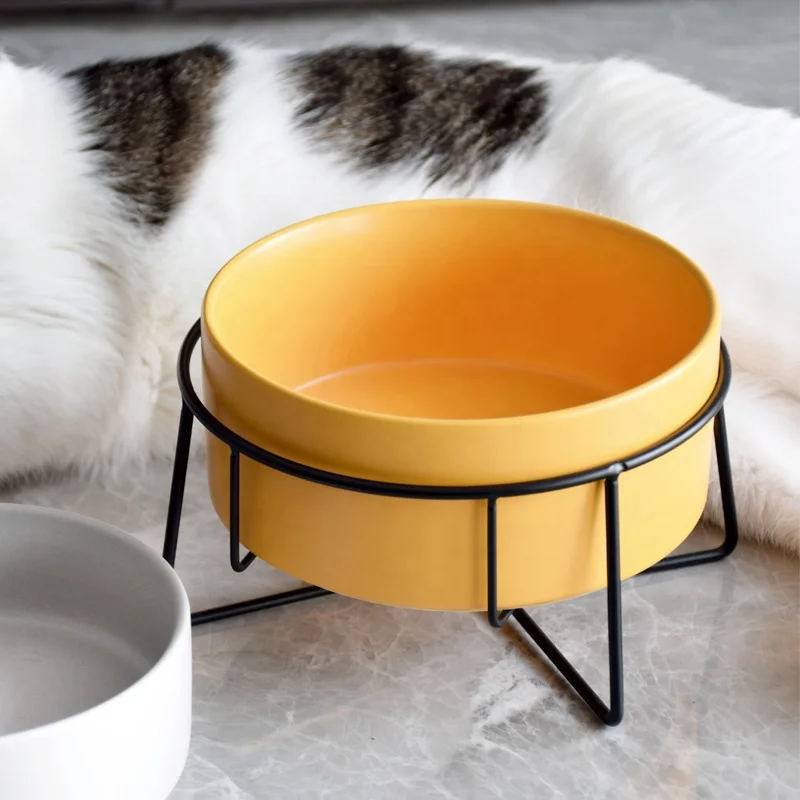 
Biodegradable Custom Cat Dog Pet Bowl Pet ceramic bowl feeder drinking water food bowl with stainless steel stand 