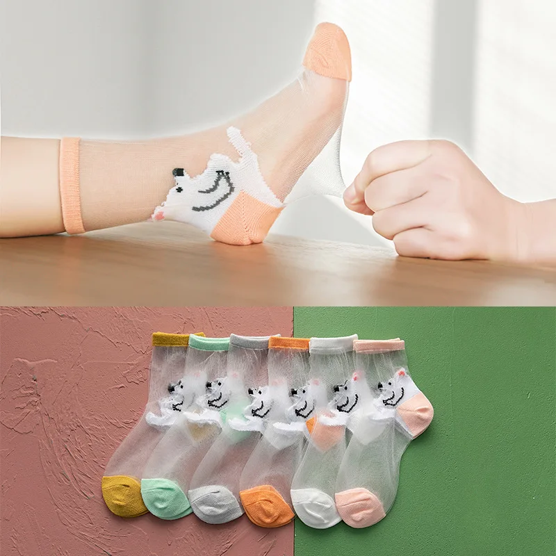 Wholesale 2021 summer new cartoon polar bear kids socks ultra-thin baby glass stockings