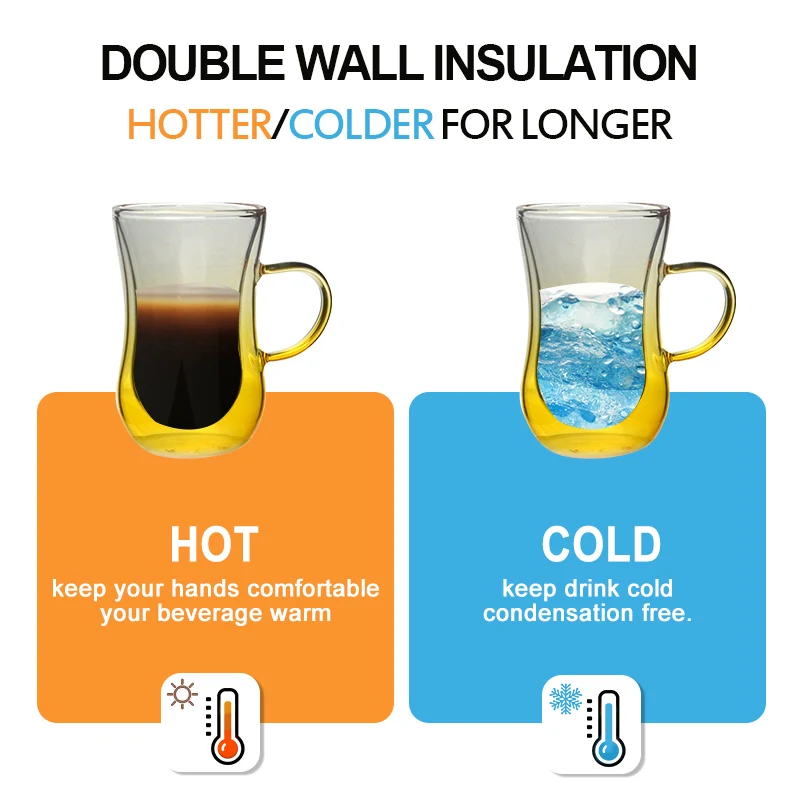 Double Wall gradient color Tea Glassware Juice cup Custom high Borosilicate Glass coffee Cup