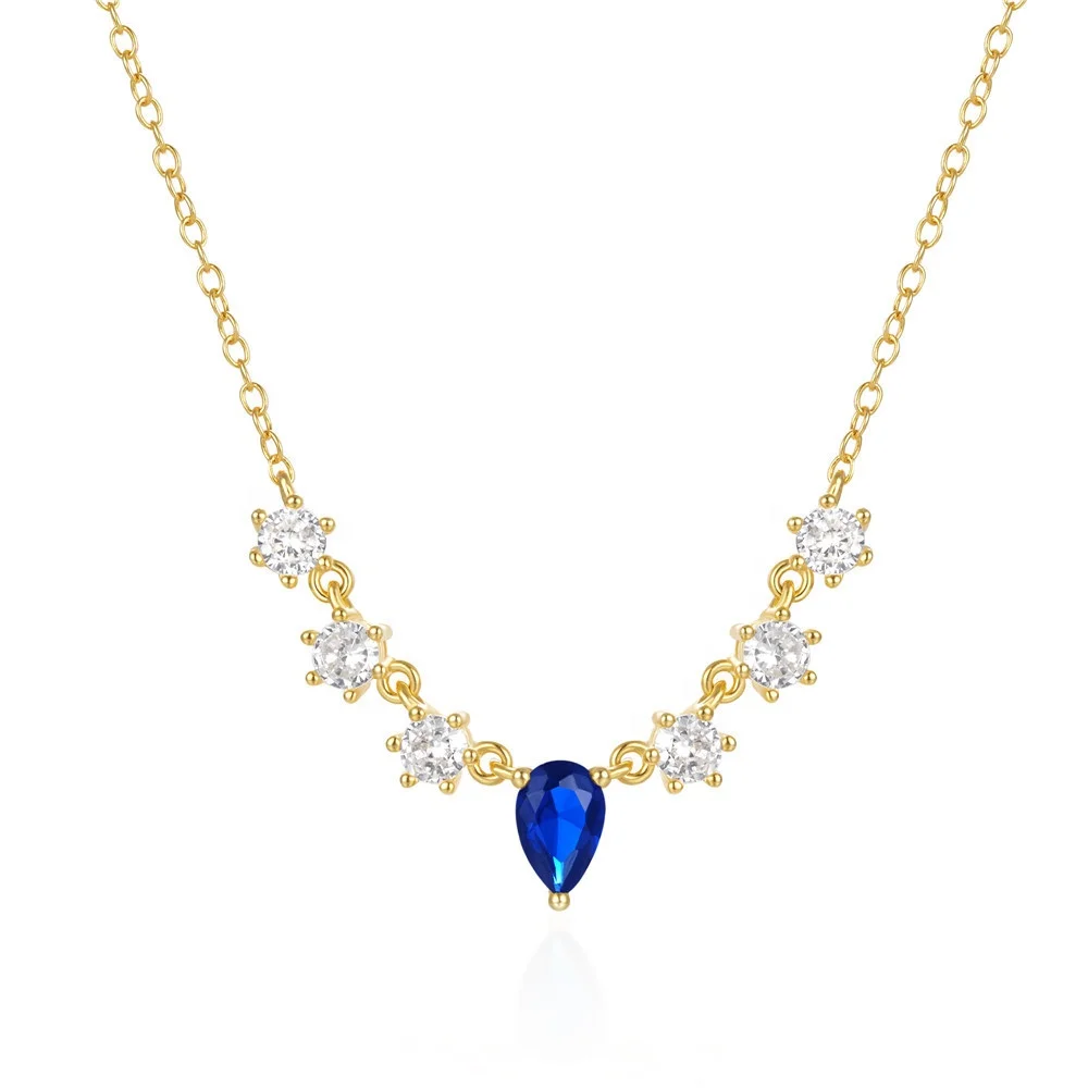Glowluxe New Design Blue Gemstone Necklace 925 Sterling Silver Zircon Choker Necklaces