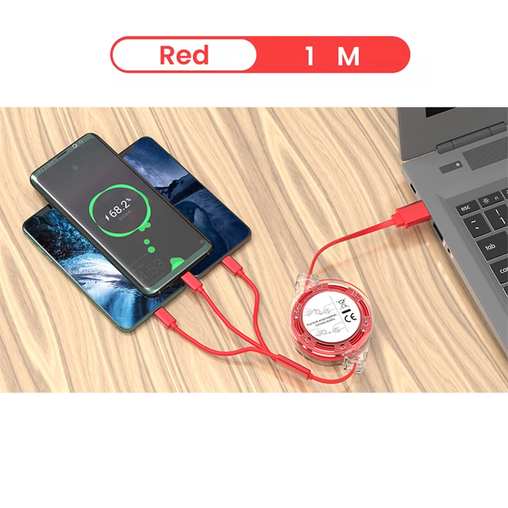 Multi USB Retractable Charging Cable 3 in 1 Multiple Charger Cord Adapter Connector with Type C/Micro USB