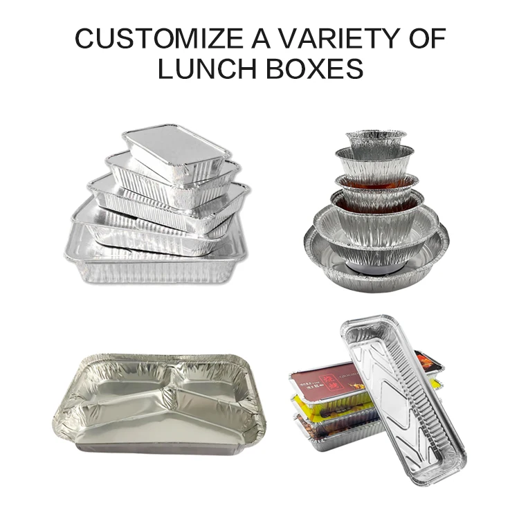 high temperature resistance Disposable take-out fast food packaging box multi-foil lunch box one meal two dishes Tinfoil tray