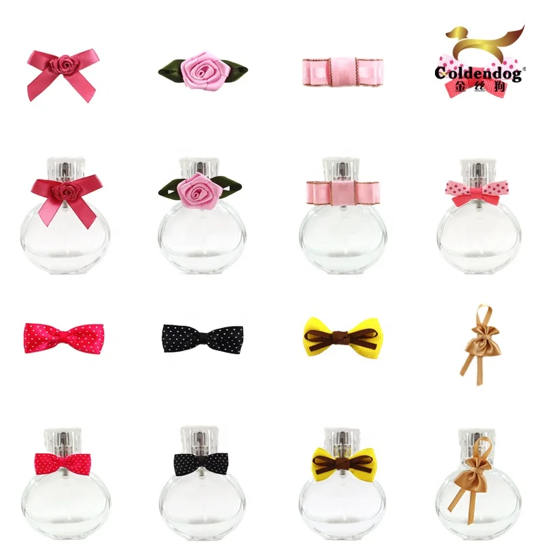 Customized Bottles Gift Decoration Custom Handmade Satin Grosgrain Ribbon Bow with Elastic Band Loop For Neck Bottle Wrapping
