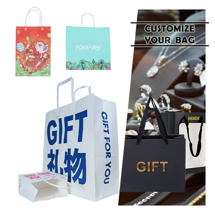 custom cheap wholesale price paper shipping bag promotional festival food paper carrier bags Flexography Logo Custom
