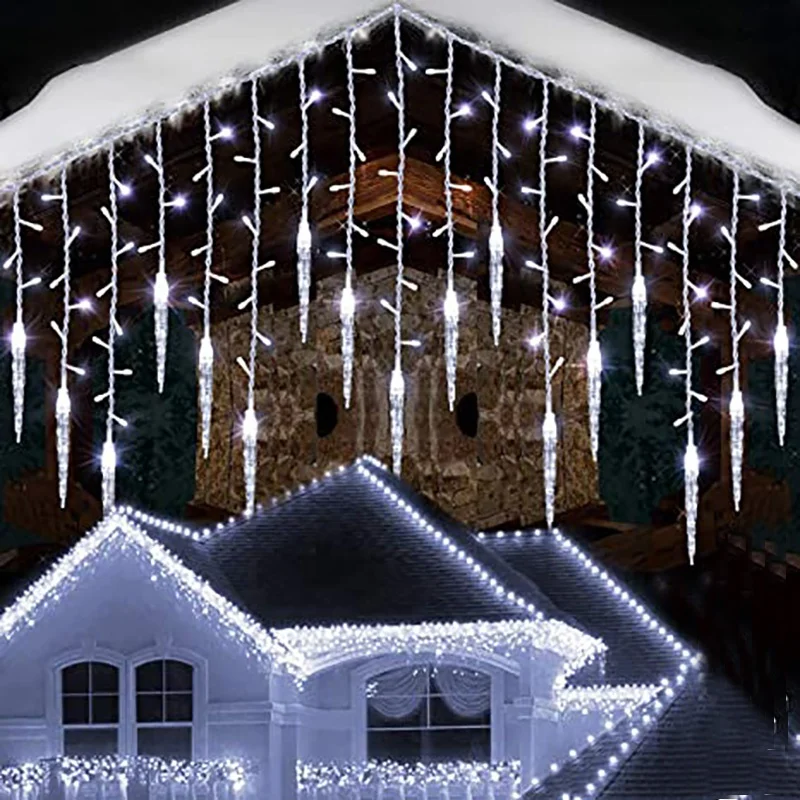 Ice Pick Window Curtain Roof Christmas Lights Icicle Fairy String Lights Outdoor Garland Home Party Garden Decoration