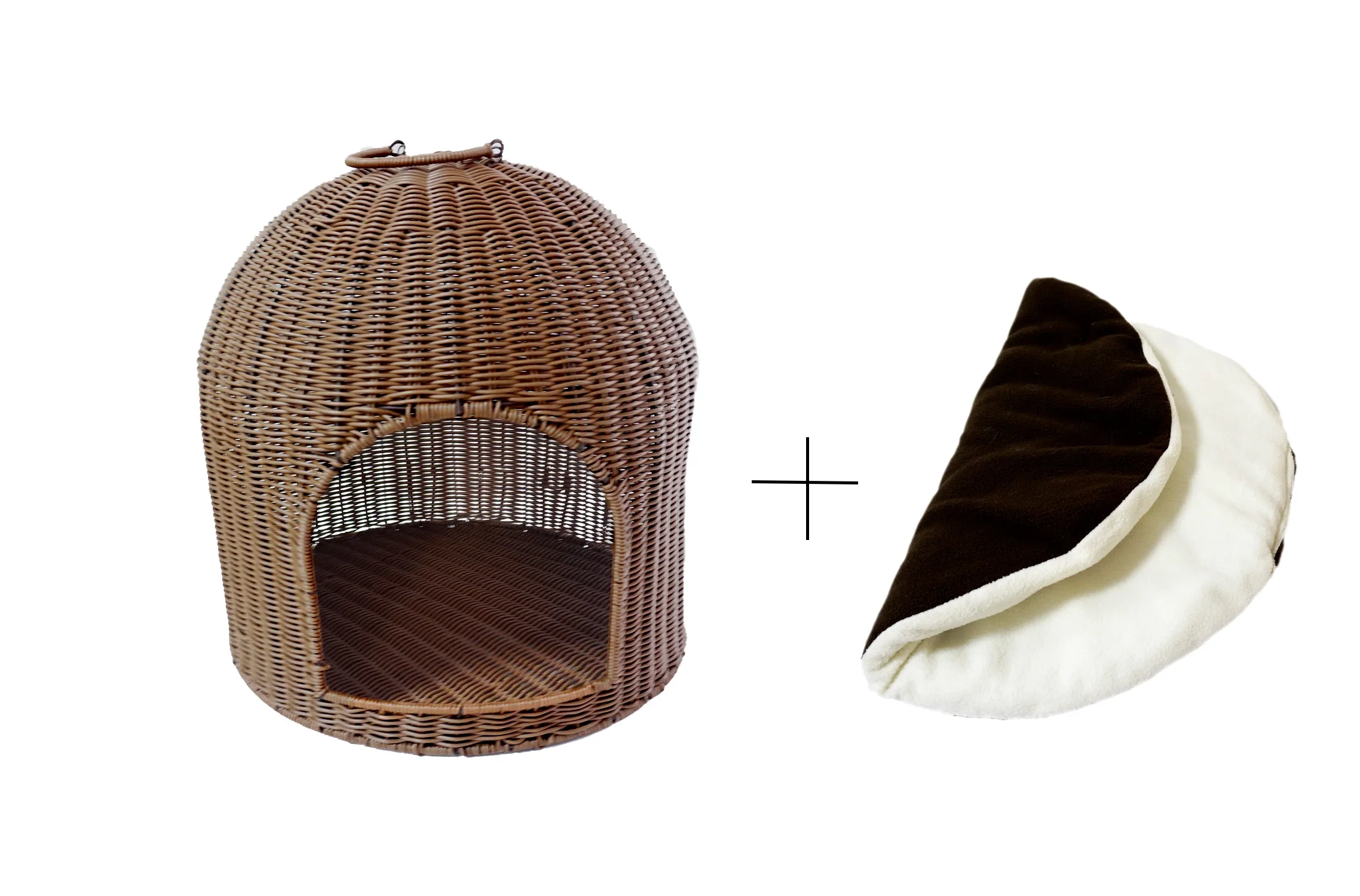 XH Luxury Handmade weaving Plastic Rattan resin wicker Woven Washable dog home cat Kennel house with mattress Pet cages basket