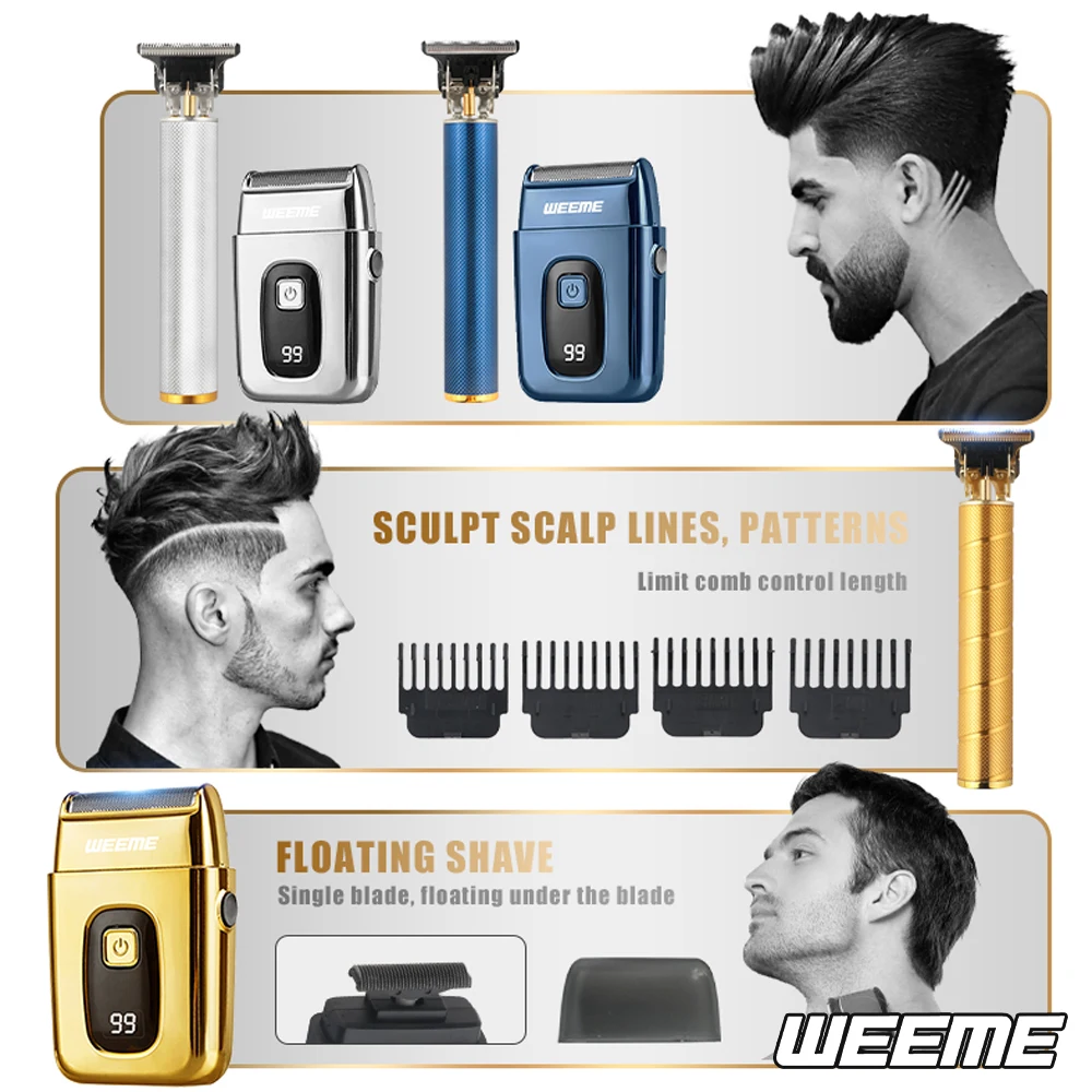 WEEME Salon Hair Oil Head Electric Clippers and Reciprocating Shaver Rechargeable Hair Cutting Tool Two-piece Set Shaver