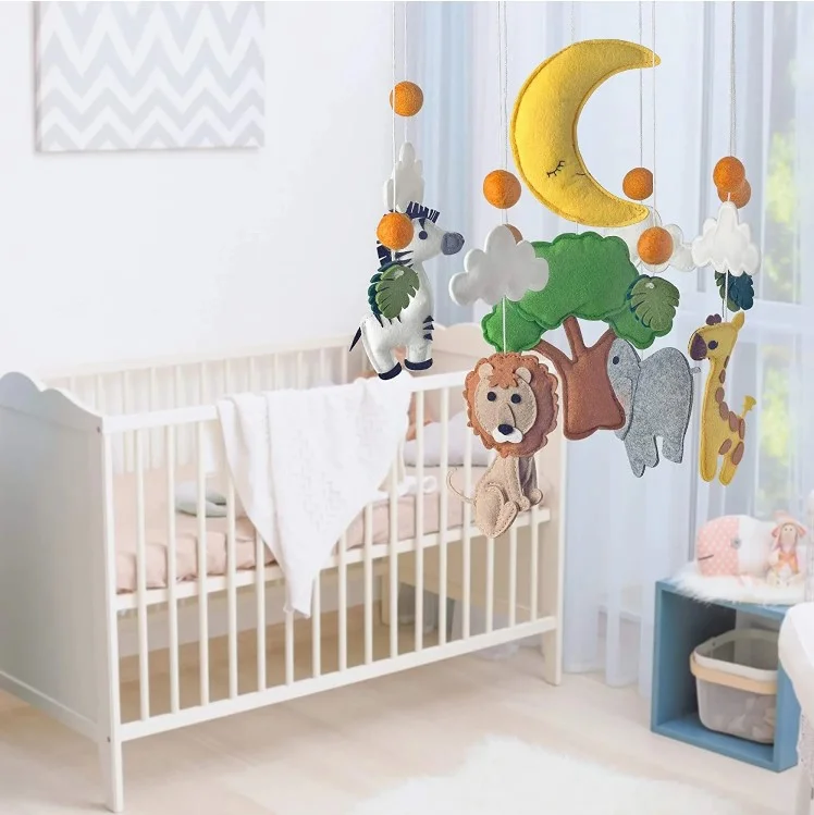 ECO Friendly Felt Wildlife animal crib hanging Jungle animals theme baby crib toy felt baby mobile for Newborns