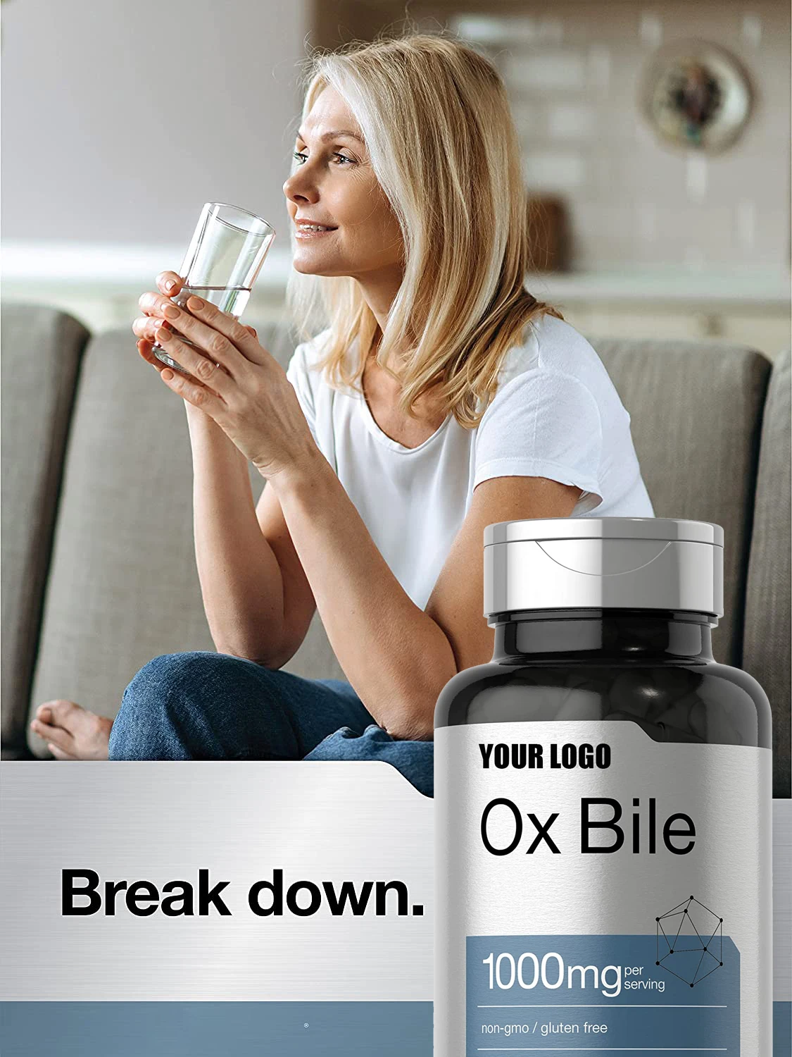 100% pure Non-GMO & Gluten Free Ox Bile 1000 mg Capsules Digestive Enzymes Supplement for digestive assists