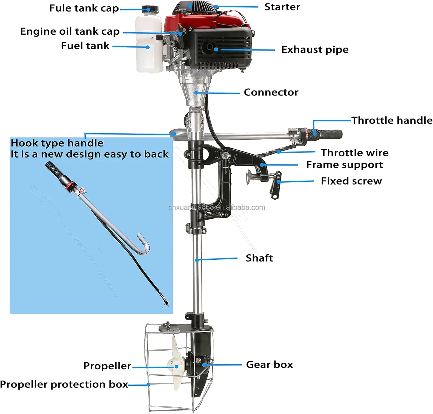 Outboard Motor Boat Engine 4 Stroke 4.0 HP Marine Boat Motor with Air Cooling System and Manual Pull Start