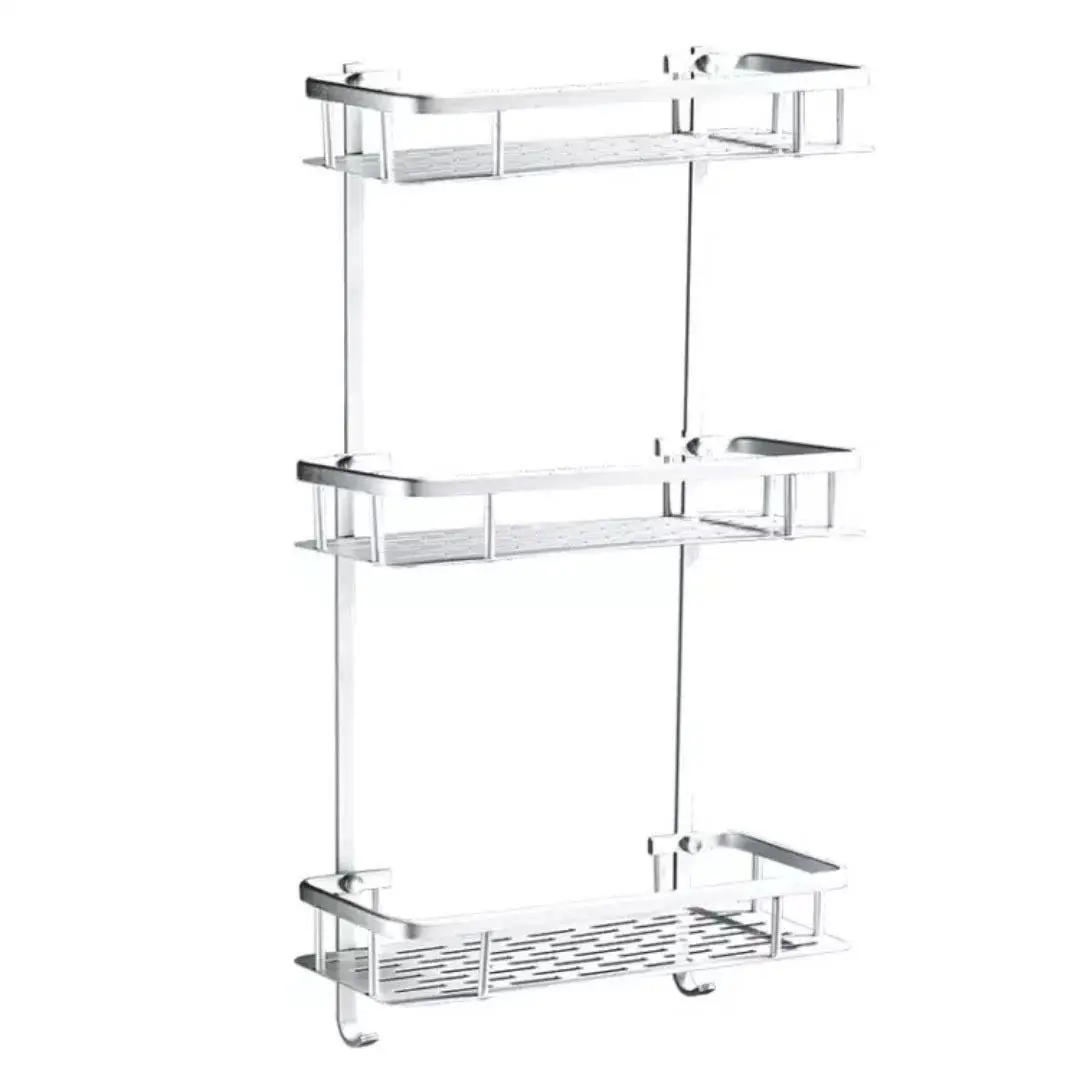 Wall mount silver aluminium corner shelf bathroom three tiers shelf