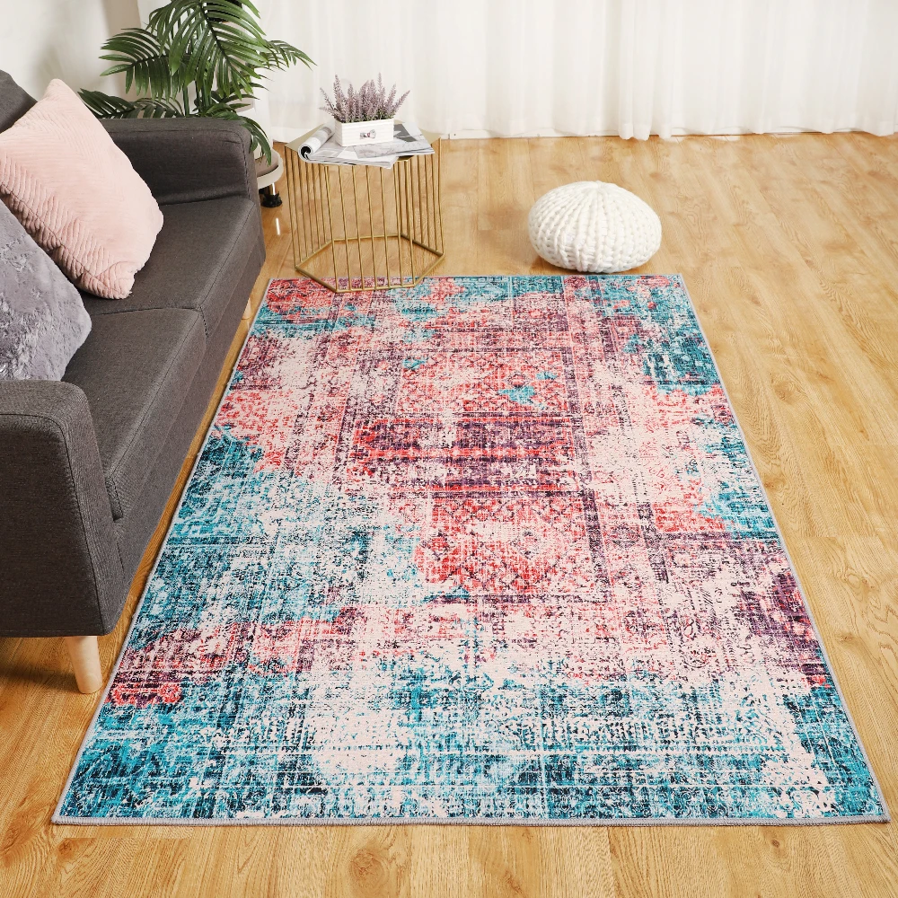 hot selling bohemian style distressed carpet 3d transfer printing carpet easy-care sofa living room floor rugs