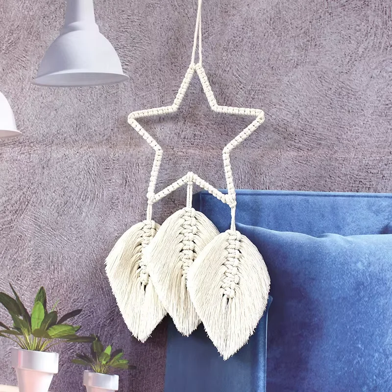 Macrame Wall Hanging Feather Boho Chic Handmade Woven Leaf Tassels Party Wall Decorations Woven Dream Catcher Wall Decor Art