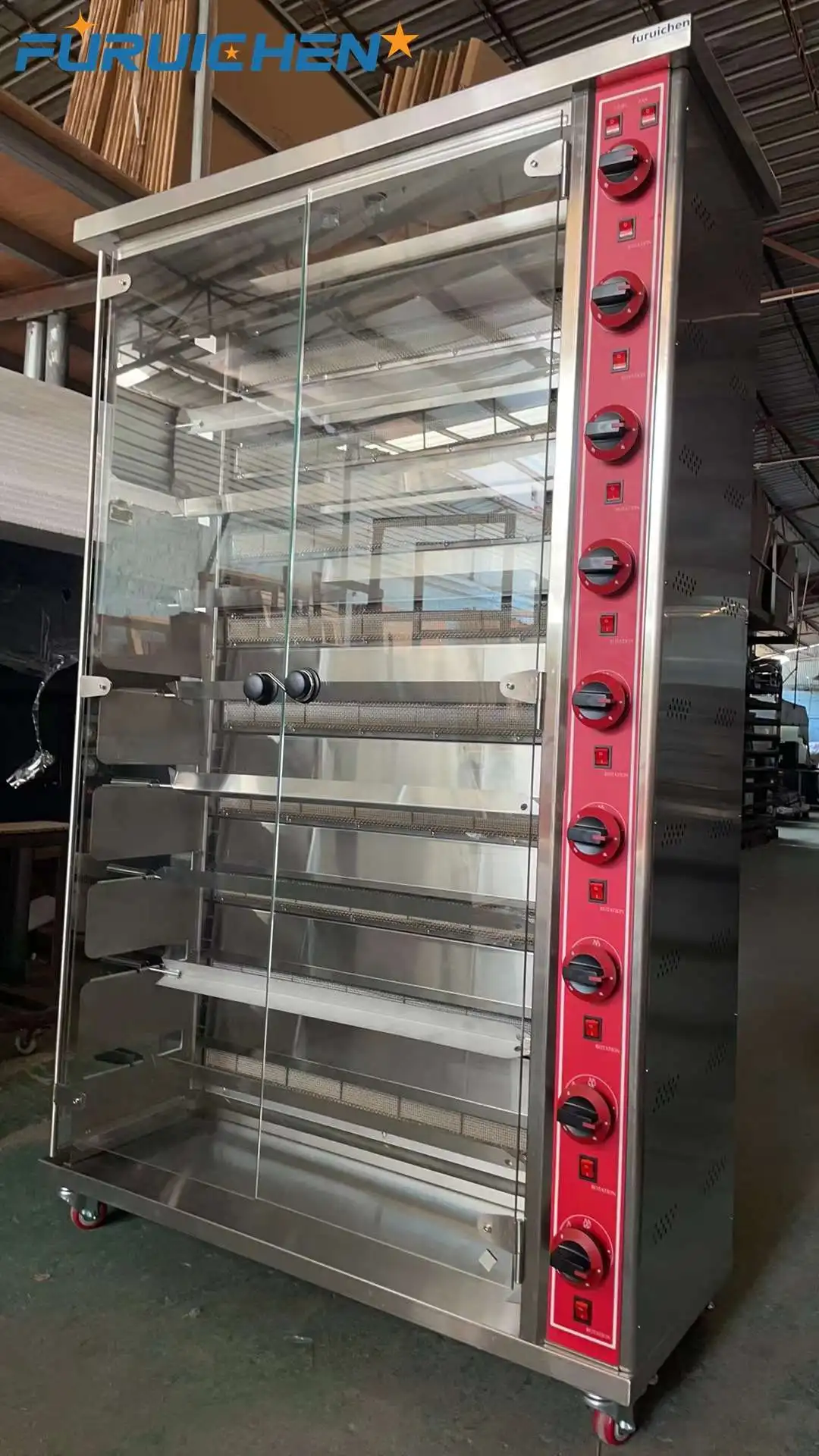 Furuichen Commercial 9-Rod Chicken Rotisserie Machine Gas Wholesale Vertical Rotisserie Rotary Oven