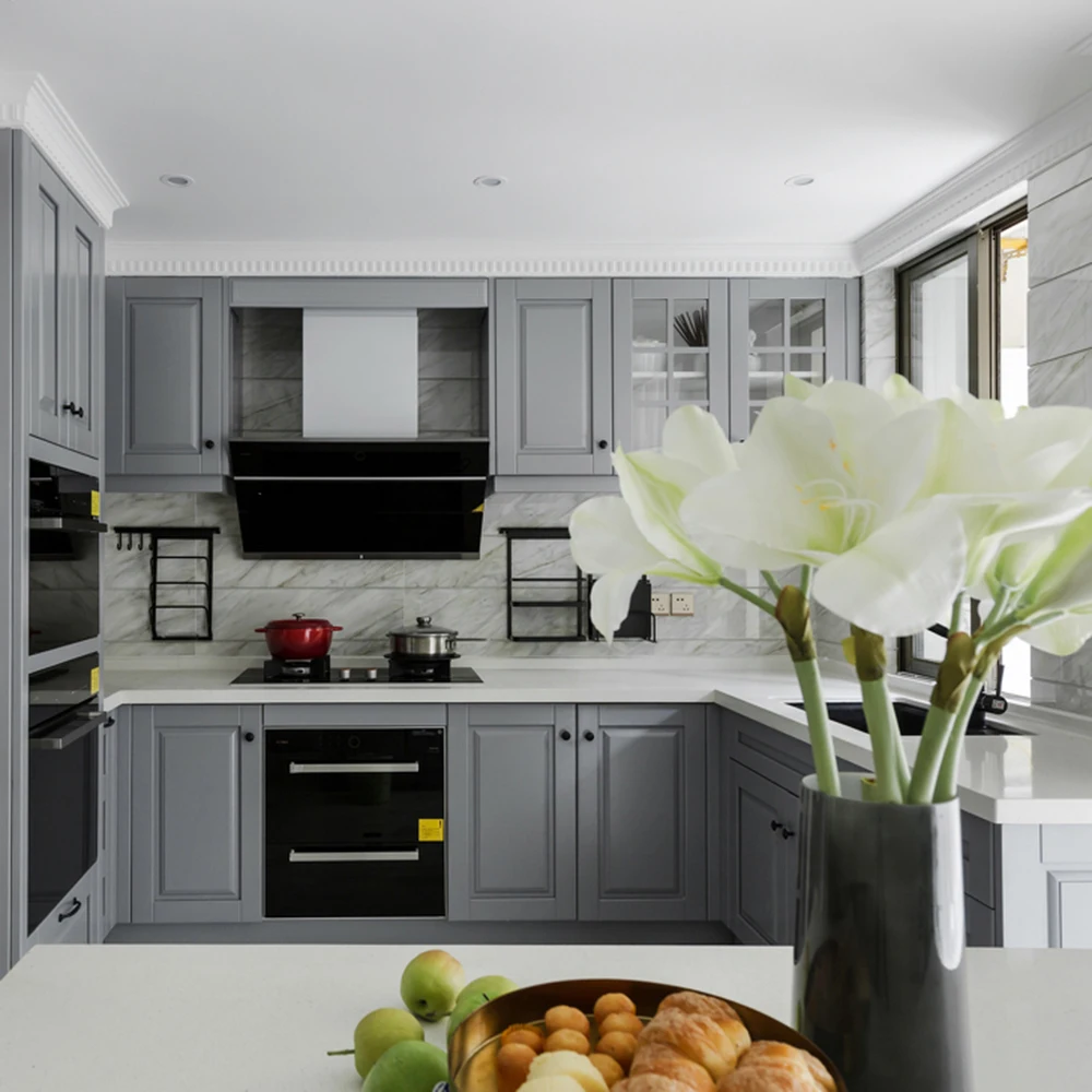 Solid Oak Wood Modern Exquisite Shaker Modular Kitchen Kitchen Cabinets White series Full Set For Wholesale kitchen factory