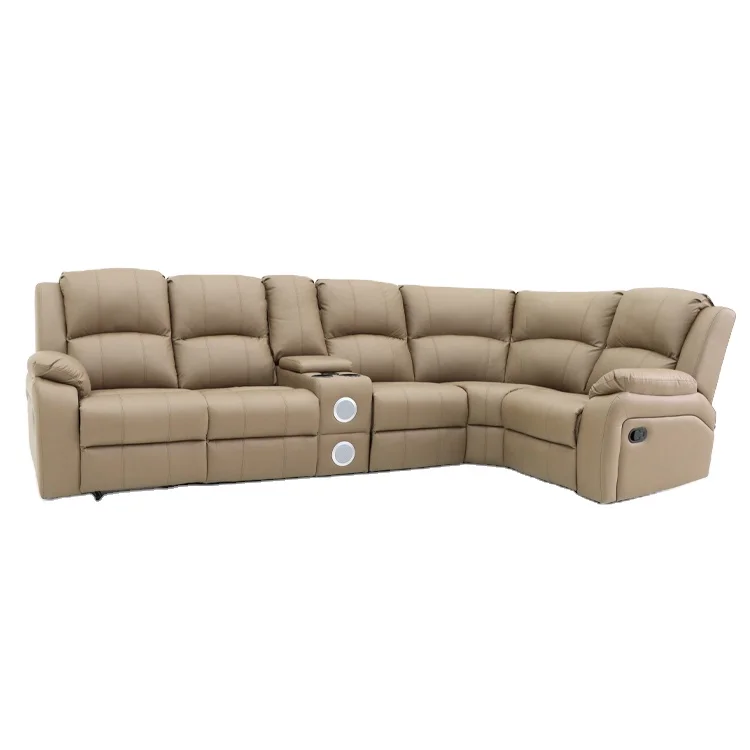 Geeksofa Micro Fabric Sectional 2+1+Corner+2 Six Seat Manual Recliner Motion Sofa Set With Blue Tooth Speaker Living Room Sofa