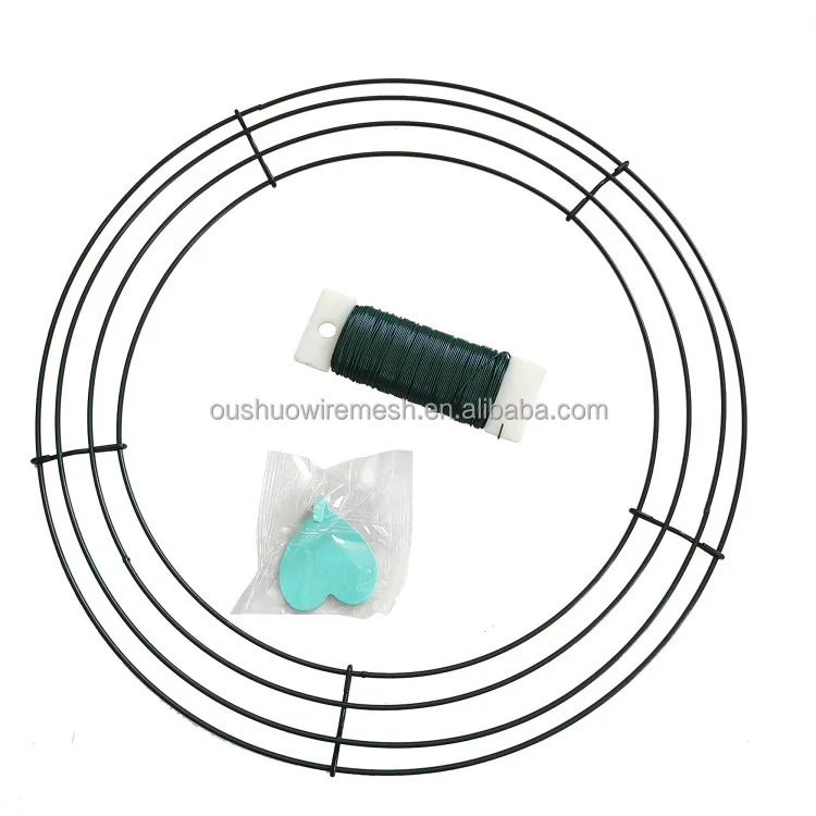 Christmas wreath making supplies green florist wire metal craft wreath frame and sticky hook for festival decoration and DIY