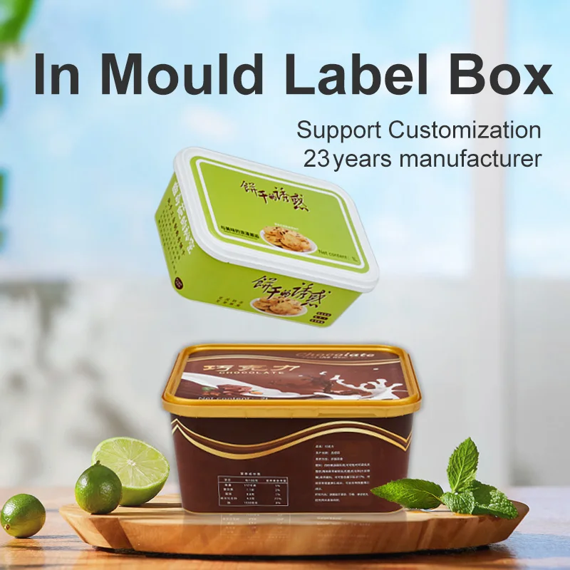 custom printed square shape plastic cookies cup with IML lid Free Snack Storage Container Box Food Grade Portable