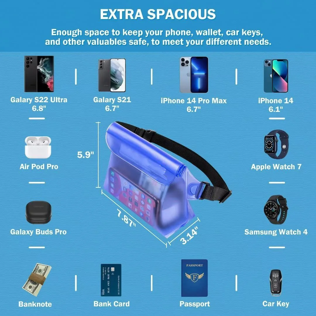 Waterproof Phone Pouch with Waist Strap 3 Pack, Waterproof Fanny Pack Bag iPhone Floating Women Men for swimming, Beach Essentia