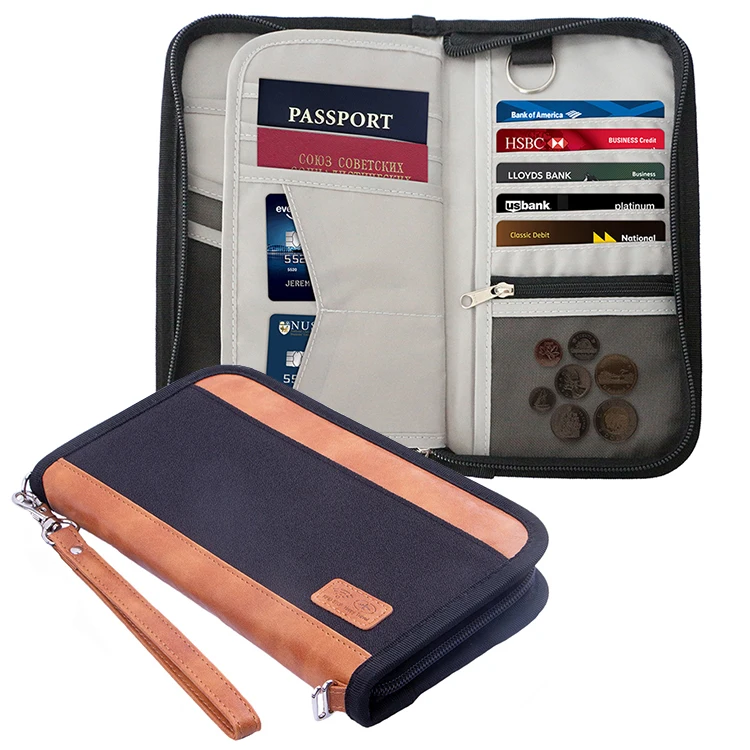 travel wallet family passport holder zipper travel documents organizer storage bag passport case with rfid blocker for men women