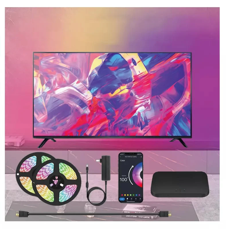 TV LED Backlight Kit Immersion Ambient Lighting Strips for 65 Inch and Below TV Compatible with Alexa & Google Assistant