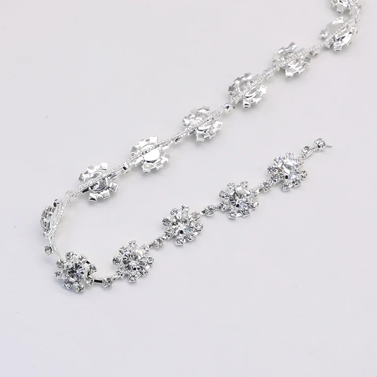 JFRC026 Flower Rhinestone Chain Trim Wholesale Clear Crystal Rhinestone Custom Chain Applique