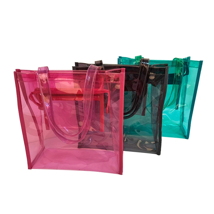 Fashion Women Clear Plastic Beach Handbag Transparent Shopping Bags Neon Pvc Nurse Tote Bag