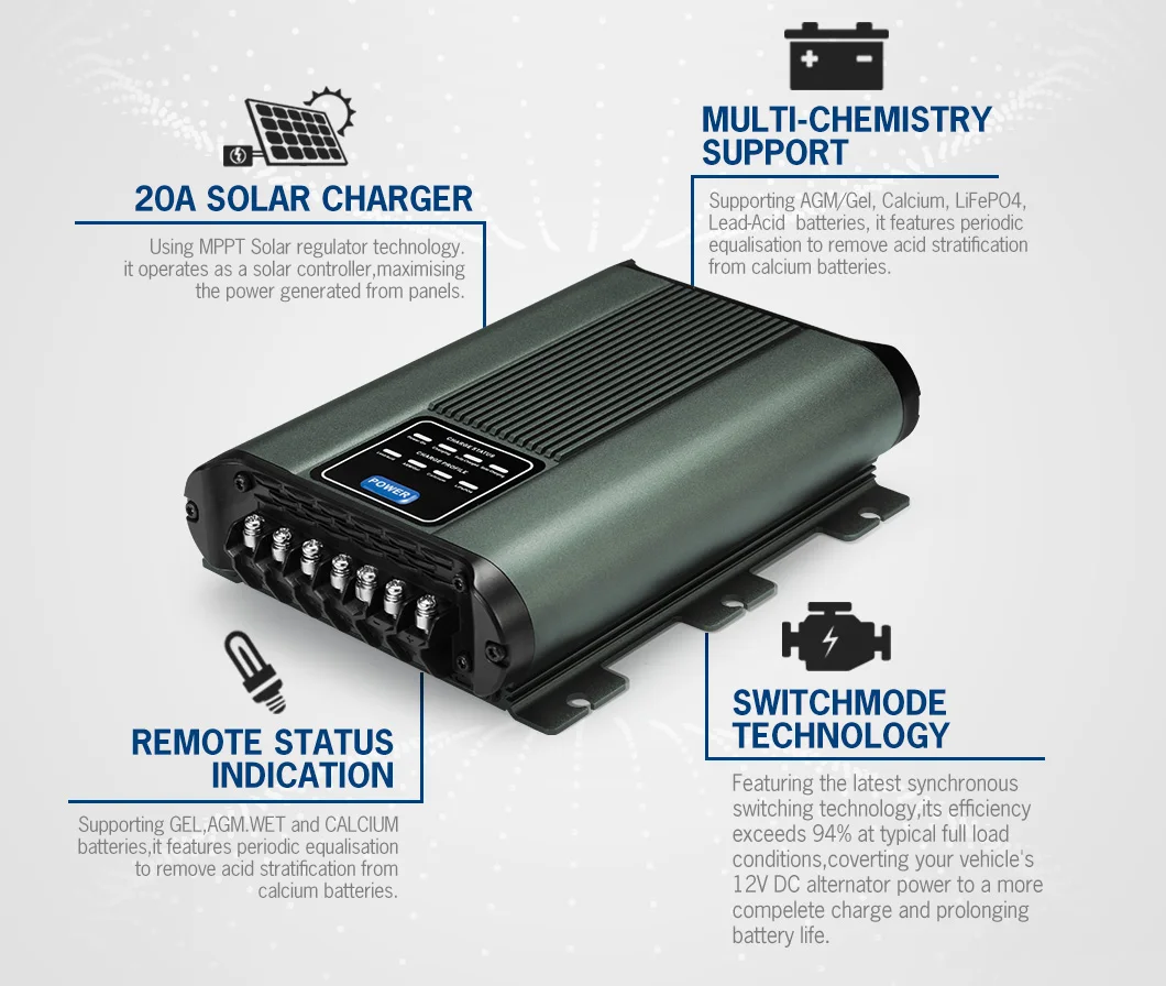 Зарядное устройство для литиевых аккумуляторов 20A RV Solar Dual