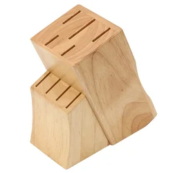 Factory Rubber Wood 9 Slots Knife Holder Surface Curved Bevel Kitchen Knife Storage Block Organizer