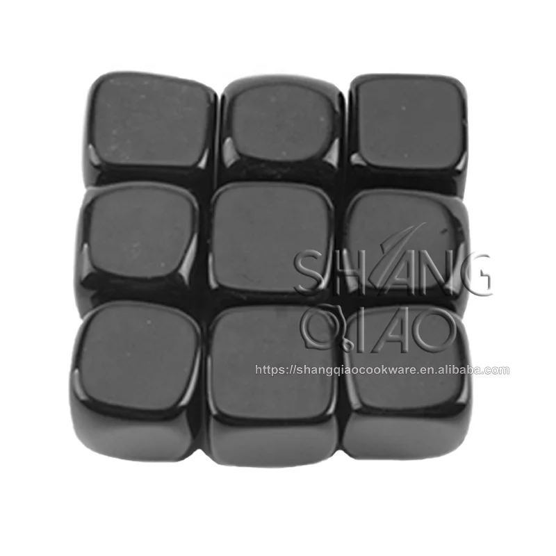 Black Obsidian Whiskey Stone, Reusable Square Ice Cubes, Whiskey and Beverage Chilling Rocks