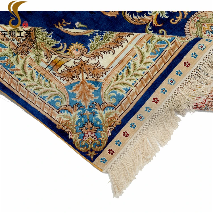 Fashion Design 5*7ft Luxury Silk Rug 100% Hand Knotted Blue Floral Silk Rugs and Carpets