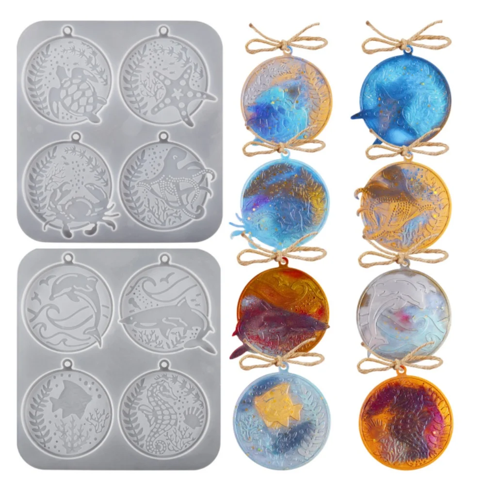 Marine Animal Silicone Resin Molds , Epoxy Resin Molds Round Shape Molds for Ornament Pendant  DIY Resin Gypsum Cement
