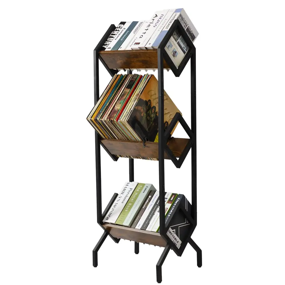 3 Tier Vinyl Record Holder, LP Storage Shelf, Record Storage Rack for Albums