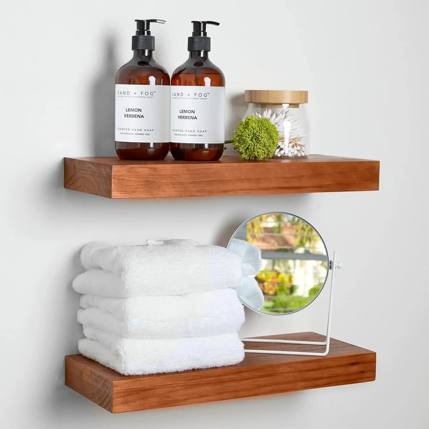 Solid Wood Wall Shelves with Enhanced One-Piece Brackets for Kitchen/Bathroom/Bedroom/Living Room Storage,