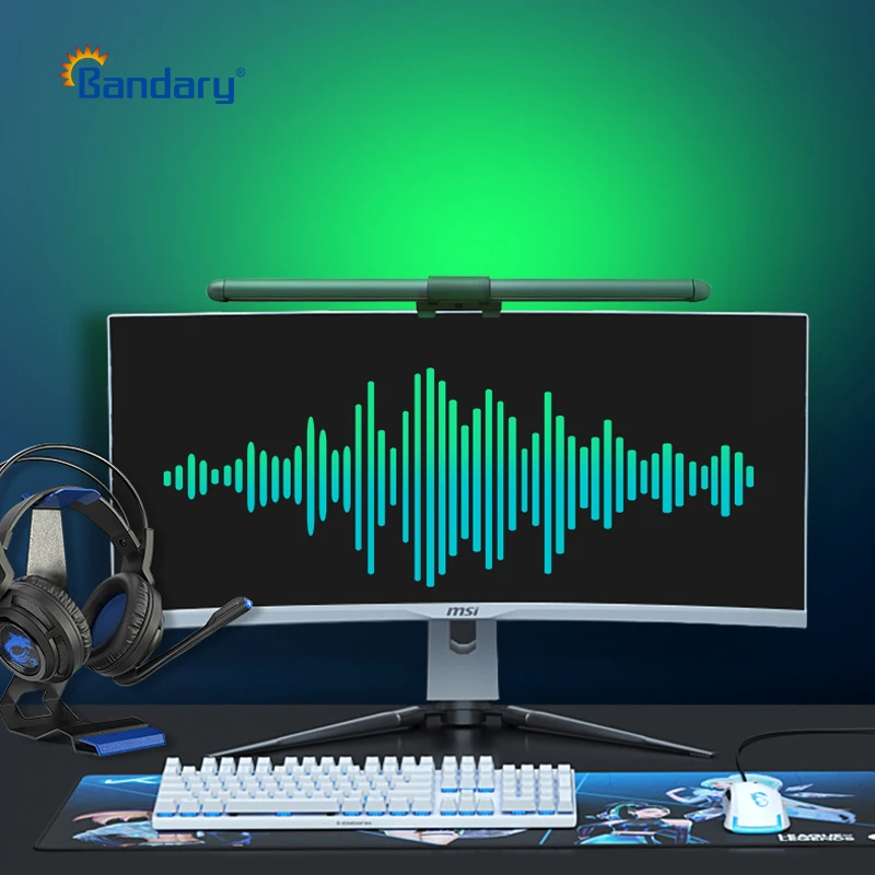 Bandary Black Gray Dual Light Usb Powered Lamp Computer Music Synchronization Screen Bar Light With Gesture Adjustable Rgb Light